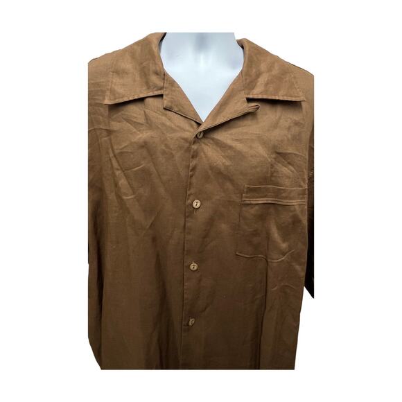 Steve Harvey Linen Men's Size 4XL Black Button Down Shirt w Pockets Short Sleeve - Picture 1 of 5